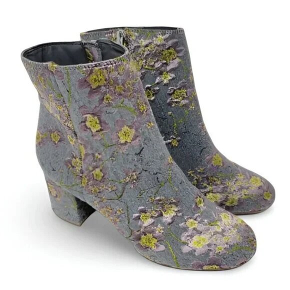 Zigi Embroidered Asian Purple Green Blue Gold Floral Ankle Boots Booties 7.5 - Picture 1 of 10